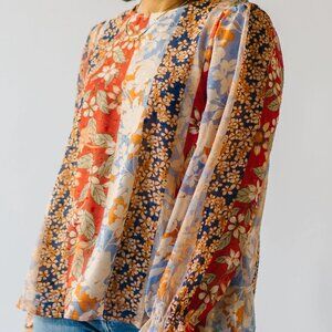 Piper & Scoot The Reginald Patterned Blouse in Cream blue, red gold, floral